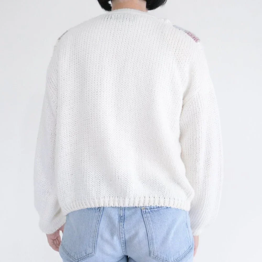 Vintage Hunters Run Cream, Purple & Blue Button Up Knit Cardigan L - Picture 3 of 12